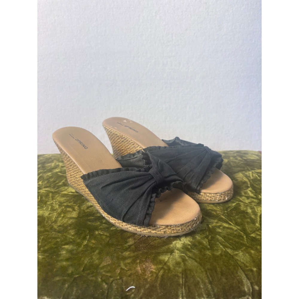 Call It‎ Spring Womens Black Bow Espadrille Wedge Sandals Slide Shoes Size 9